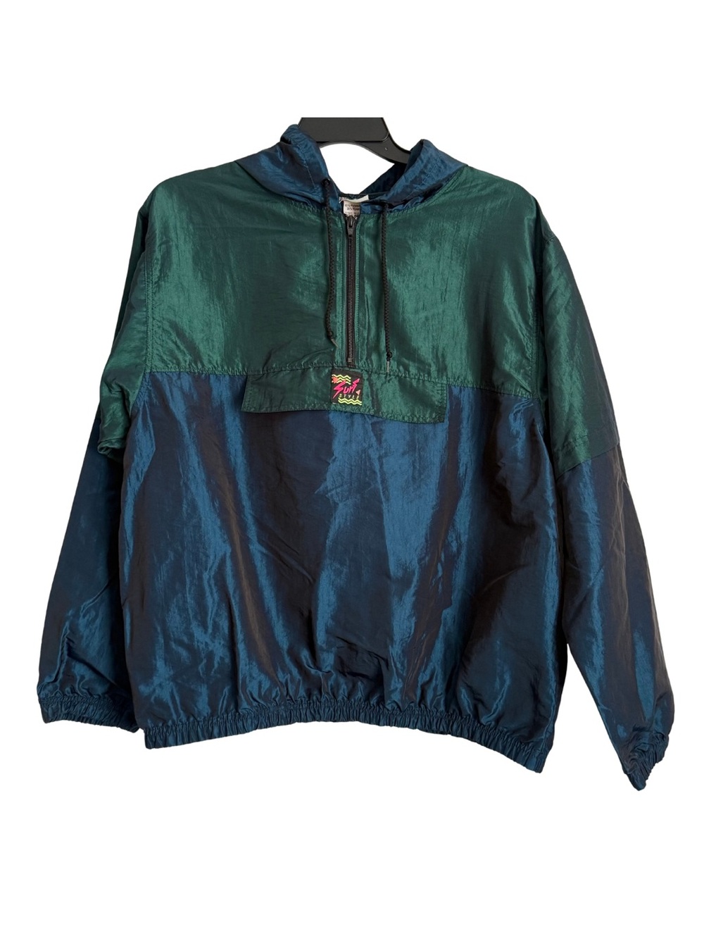 Vintage 90s Surf Style Iridescent Colorblock Pullover Windbreaker One Size